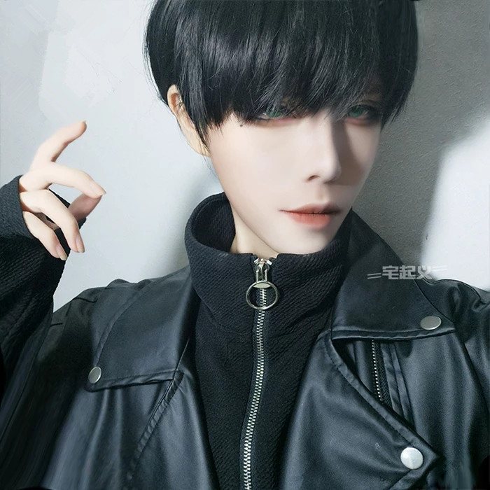 New Men's Wig Handsome Male Hair Student Head Short Straight Hair Black High Temperature Silk Chemical Fiber Hair Anime cos Fake Hair