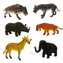 六款PVC塑胶仿真长毛象剑齿虎犀牛史前动物模型玩具