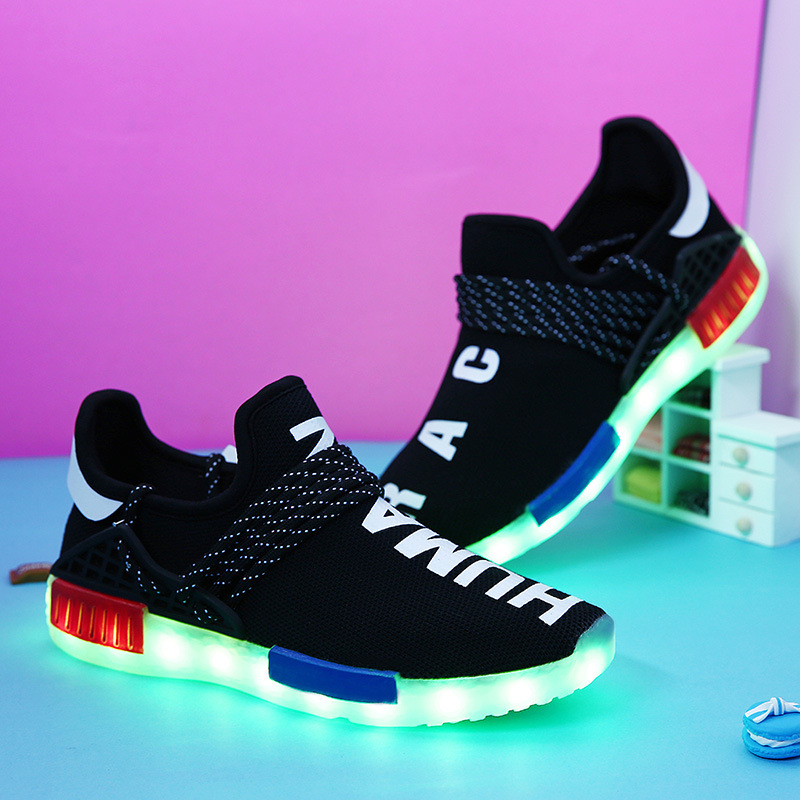 Cross-border new LED parent-child light shoes USB rechargeable luminous shoes breathable fly woven sports shoes factory wholesale