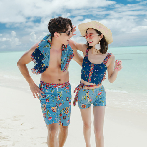 New Couple Swimwear Set from Korea, 3-Piece Conservative, Water Park, Hot Spring, Beach Honeymoon Couple's Outfit