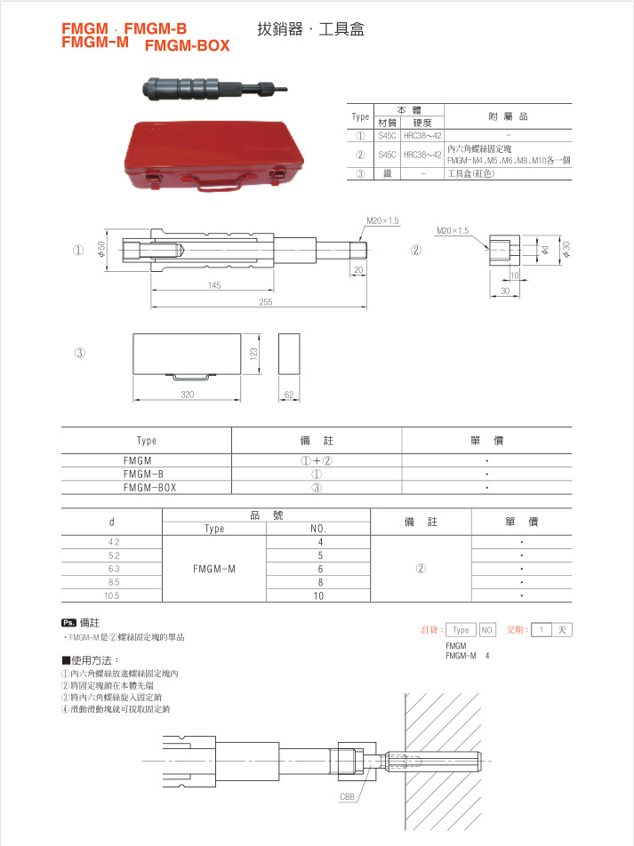 拔銷器、工具盒FMGM、FMGM-B、FMGM-M、FMGM-BOXP