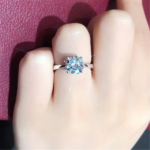 Korean style classic fashion simple diamond four-prong ring diamond ring platinum plated open trend diamond wedding ring wholesale