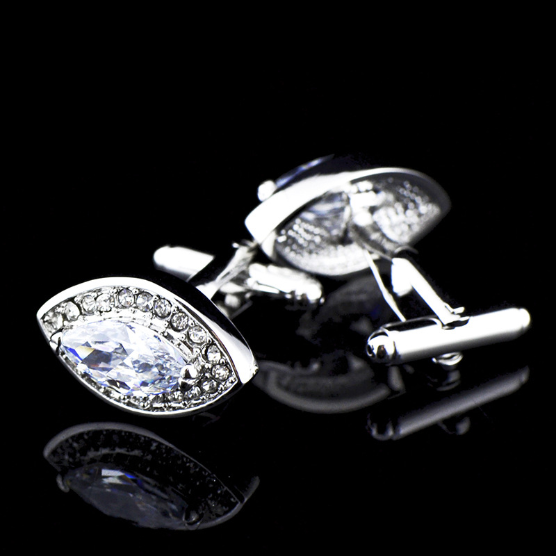 英博白色水晶锆石叶子袖扣马眼袖钉法式扣724cufflinks/158101c