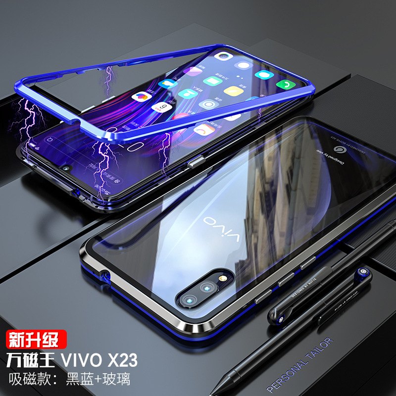 GINMIC Magneto Sword Magnetic Absorption Aluminum Metal Bumper Tempered Glass Back Cover Case for vivo X23