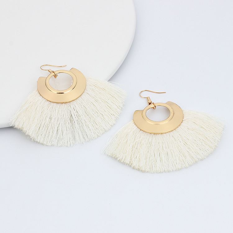 14g Weight No Inlaid Inlay Material Earrings Classification Anniversary, Travel Occasion Women'S Gender Ethnic Style Style Grey, White, Pink, Red, Blue, Black Color  New Ethnic Style  Fan-shaped Tassel Plus Pearl Earrings 8