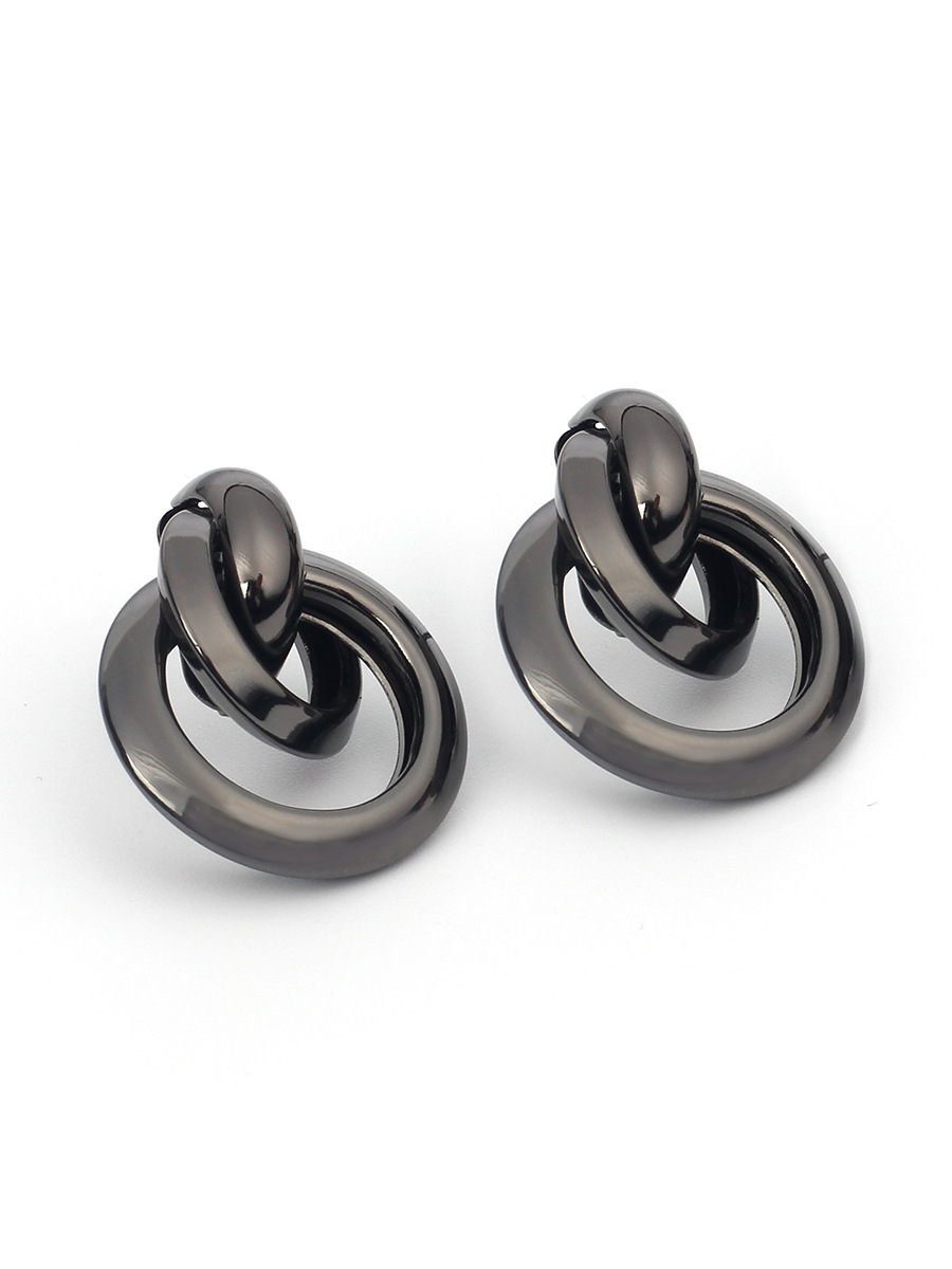 10g Weight No Inlaid Inlay Material Earrings Classification Birthday, Festival Occasion Women'S Gender Fashion Style Gold, Silver, Black Color Korean Metal Ring Interlaced Earrings 6
