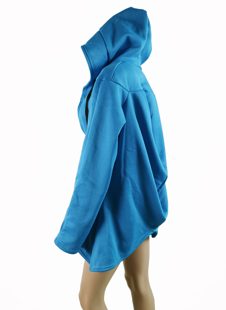 Mid Length Irregular Hooded Zipper Sweatshirt Coat Fleece Lined Multiple Colors Casual Style Wholesale Available