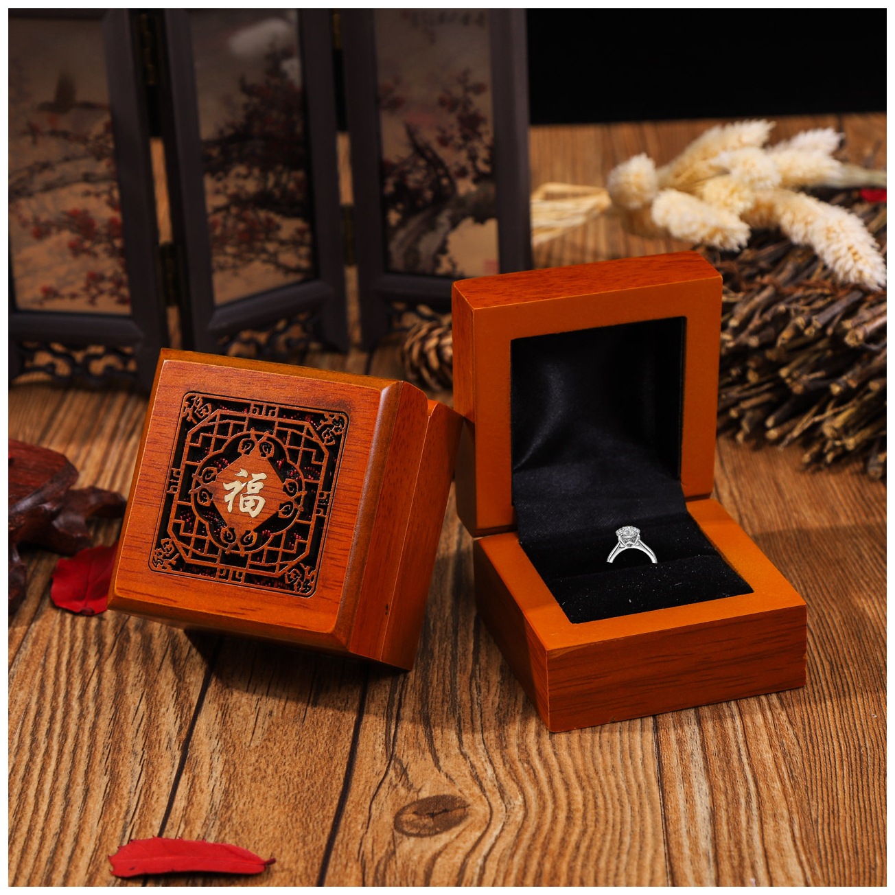 定制木质戒指首饰盒 吊坠手镯盒 挂件手串佛珠盒 饰品包装盒批发