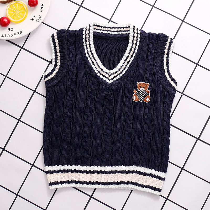 Entrega de una pieza [Jin Yong] Chaleco de algodón para niños lana de punto que toca fondo Uniforme escolar universitario chaleco para niños