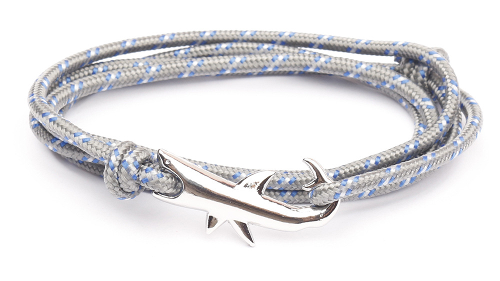 12g Weight Bracelets Classification Alloy, rope Chain Material 1 Piece Quantity Holiday, Daily, Street Occasion Alloy, rope Material Shark Pattern Men's Gender Layered Design Casual, Simple Style Style Casual Simple Style Shark Alloy Rope Layered Men's Bracelets Men's Chain Bracelets 16