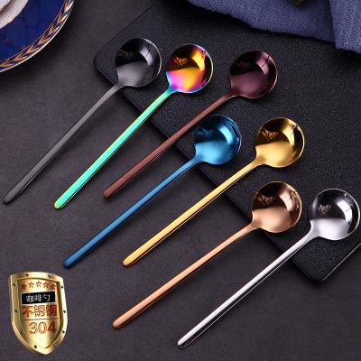 electroplate golden 304 Stainless steel Small round Spoon Coffee spoon tableware Dessert spoon Creative small tea spoon