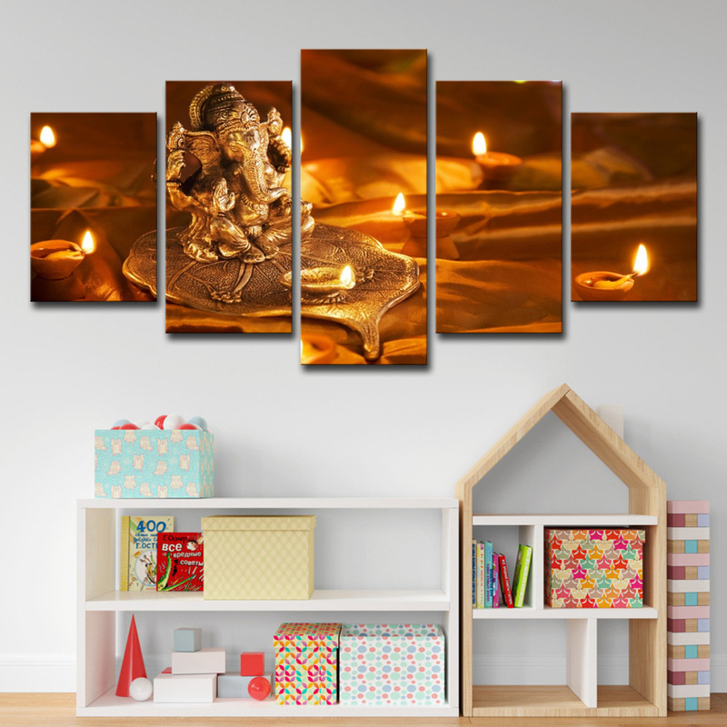 Cross Border wish AliExpress 5 Pieces Lord Gani Sand Diwali Living Room Decoration Modern Oil Painting Wall Art