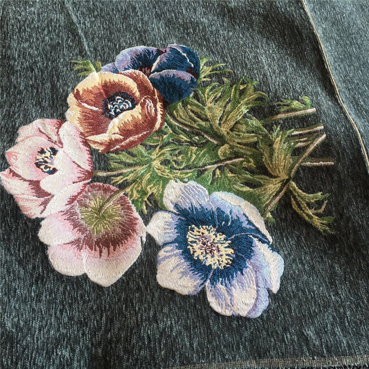 五朵太阳花图案色织提花梭织雪尔提花布面料适用于沙发 装饰