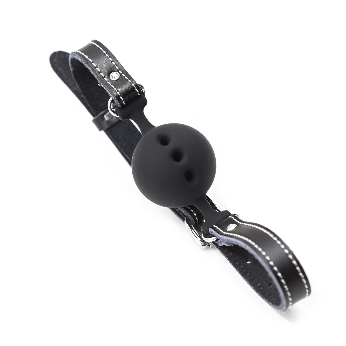 Suministros para adultos sexy bola de la boca de silicona par teaser alternativa de cuero genuino tapón de la boca sólida Bola de piel de vaca de tres agujeros enchufe image 5