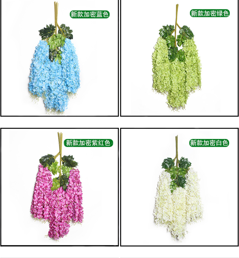 Wedding decoration, wisteria flower simulation, living room decoration, broad pea flower, plastic vine, green leaf wisteria, wisteria flower manufacturer wholesale detail image 8