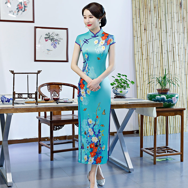 定位花國風中式長款改良旗袍新款女復古修身日常可穿走秀款演出服