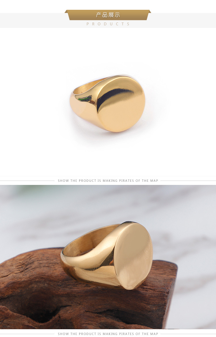 18K Real Gold Plated Plating Material Men'S Retro Rings Round Stainless Steel Titanium Steel Vacuum Plating 18K Gold Plated Men Signet Rings