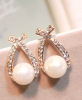 Elegant universal earrings from pearl, Korean style