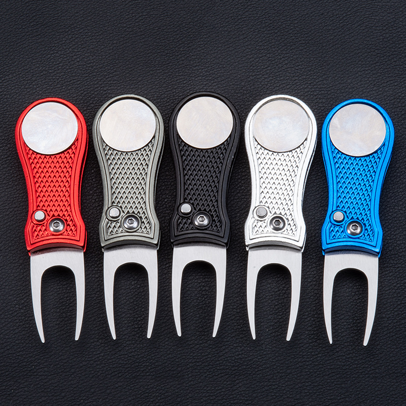 新款高尔夫折叠果岭叉铝柄 不锈钢弹簧修叉工具 高尔夫礼品现货