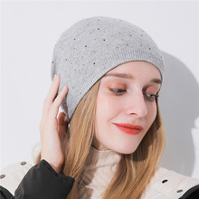 新款秋冬女性套头帽羊绒烫钻保暖时尚针织帽热销跨境