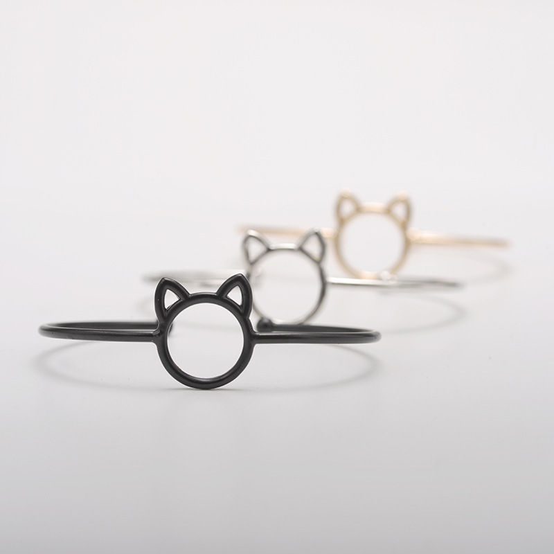 Cartoon animal cat ear opening adjustable bracelet green copper material