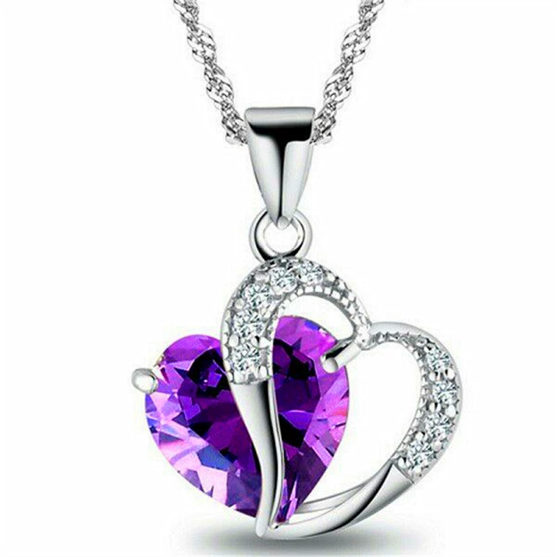 Copper silver crystal pendant heart-shaped, chain