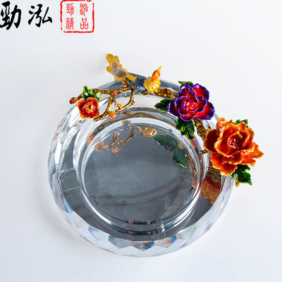 club to work in an office Home Furnishing gift Enamel auspicious Wealth Very happy Plum blossom crystal ashtray Manufactor Direct selling