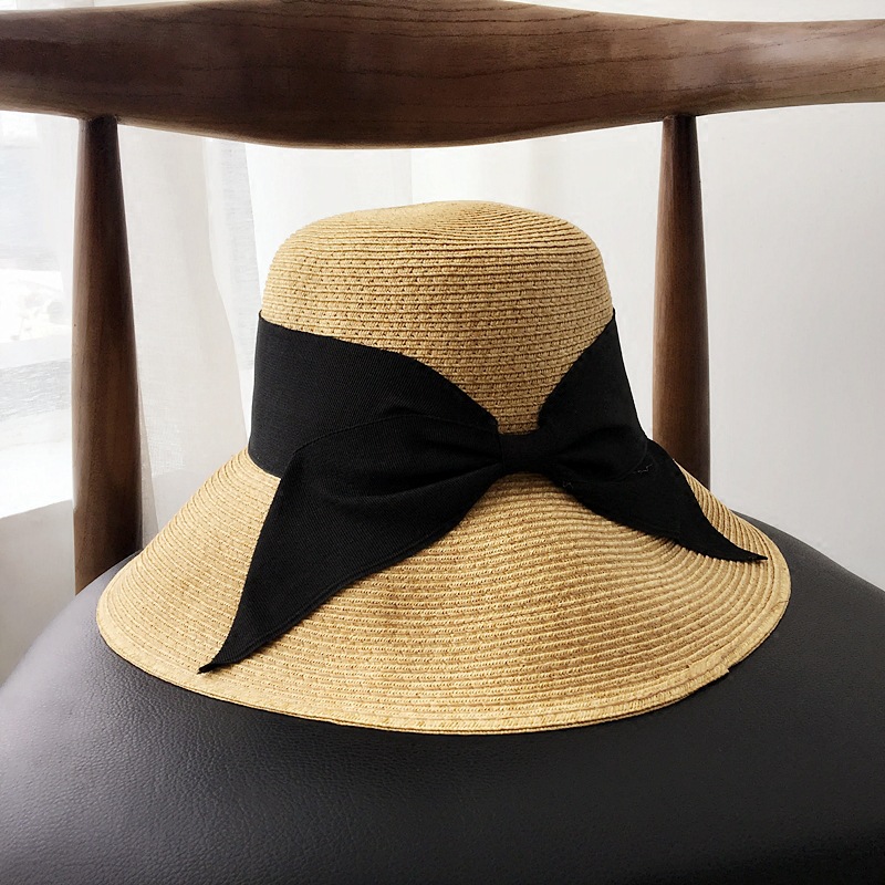 Hat summer Korean Edition ins bow fold Large canopies Sunscreen sunshade Straw hat on vacation Bucket hats Fisherman hat