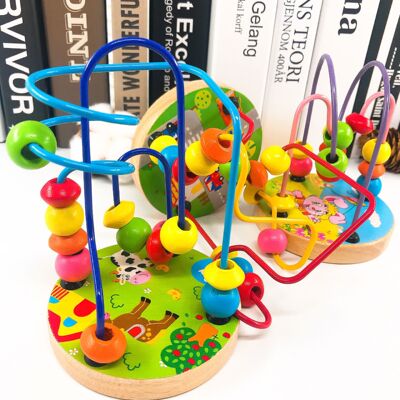 wooden  Mini Round the bead Beading Toys Baby children baby Fine Action train Puzzle Early education 1-3 year
