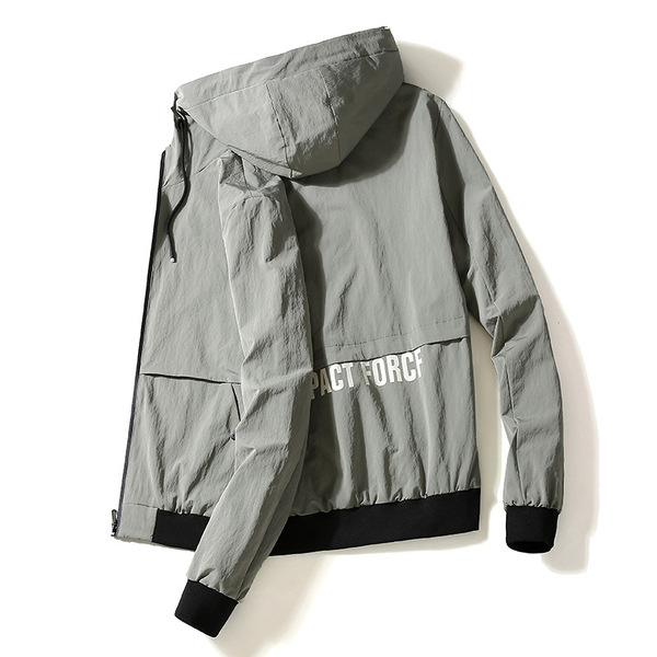 Spring and autumn men’s hooded letter slim coat casual versatile jacket man