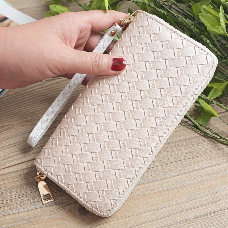 72g Weight Polyester Lining Material Zipper Closure Type Business Occasion Pu Leather Material Solid Color Pattern Unisex Gender Square Shape Khaki, Rose Red, Pink, Purple, Blue, Silver, Bronze, Black Color Korean Woven Pattern Wallet 1