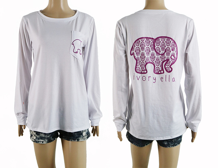 Womens Long Sleeve T Shirt Cute Cartoon Elephant Print Casual Style for Spring and Autumn Wholesale Available