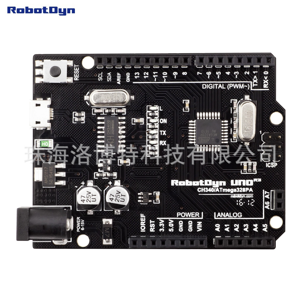 RobotDyn UNO R3 ATmega328P, +A6-A7 pins, MicroUSB.