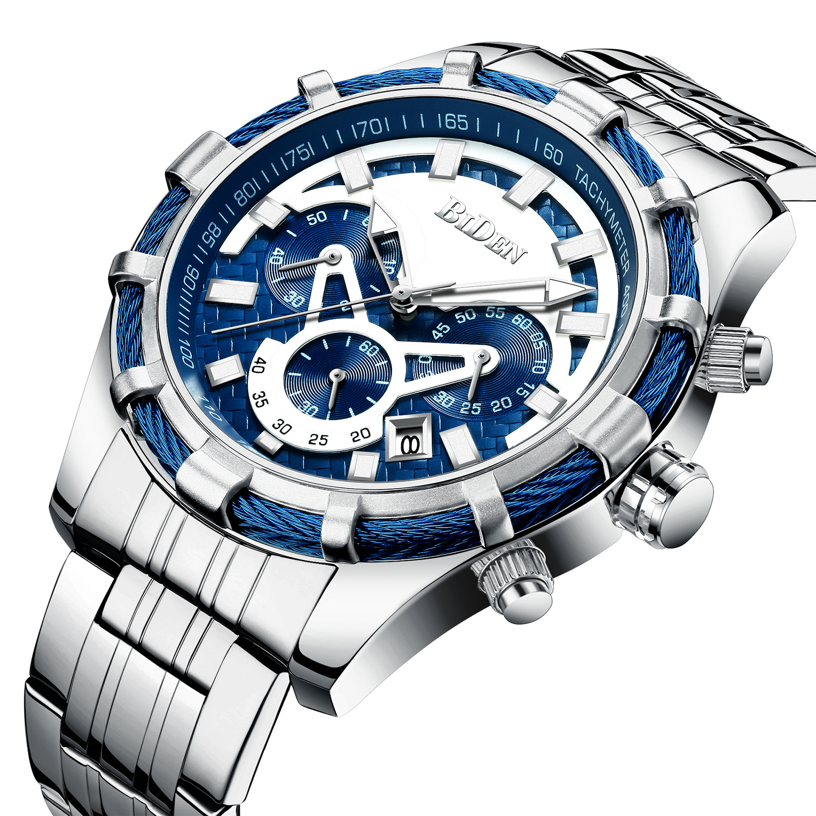 New Watch BIDEN Men's Watch Cool, Sports, Trendy, and Fashionable Steel Band Multi Functional Six Needle Quartz Watch_voghion.com