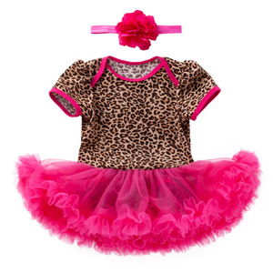 Baby birthday party dresses girl Jumpsuit dress printed leopard rose short sleeve princess dress Baby party dresses birthday dress