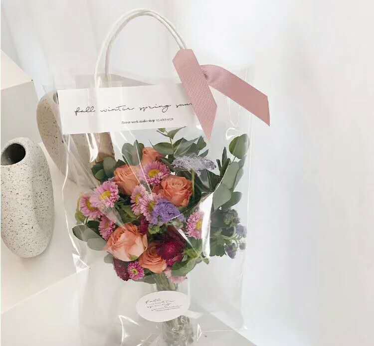 10 bolso de Pvc ins Flower Net rojo portátil Rosa flor bolsa ramo de una sola rama multi-rama bolsa transparente púrpura