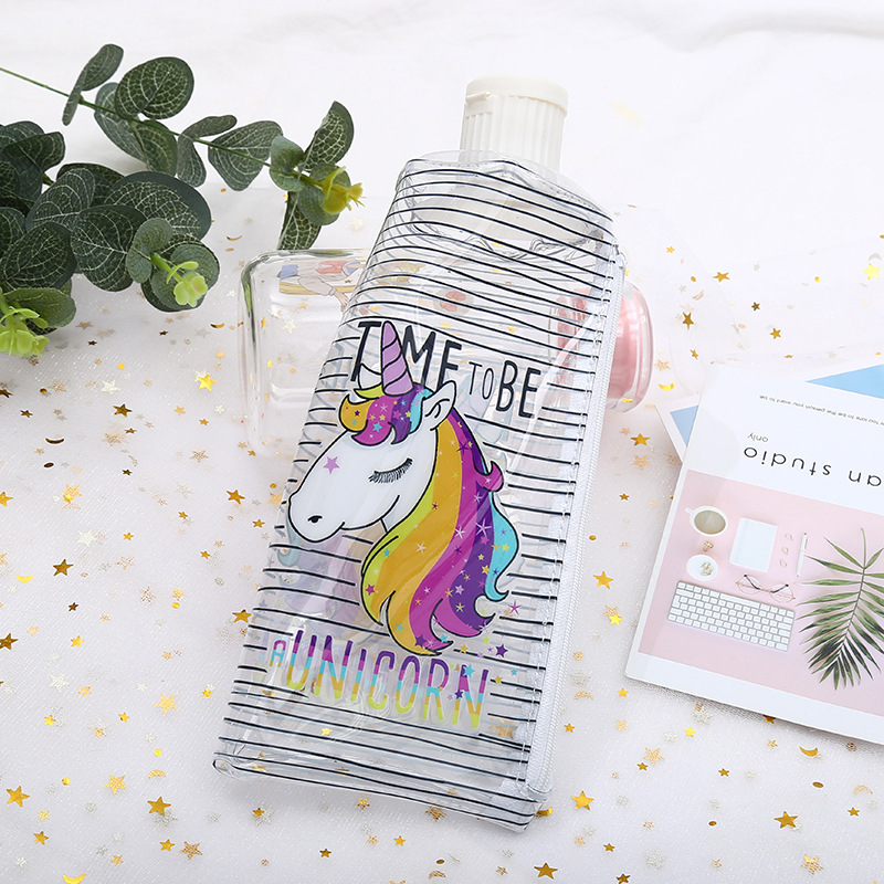 Unicorn transparente PVC pluma bolsa de dibujos animados creativo unicornio dentífrico papelería estudiante bolsa de almacenamiento estuchero desde detail image 13
