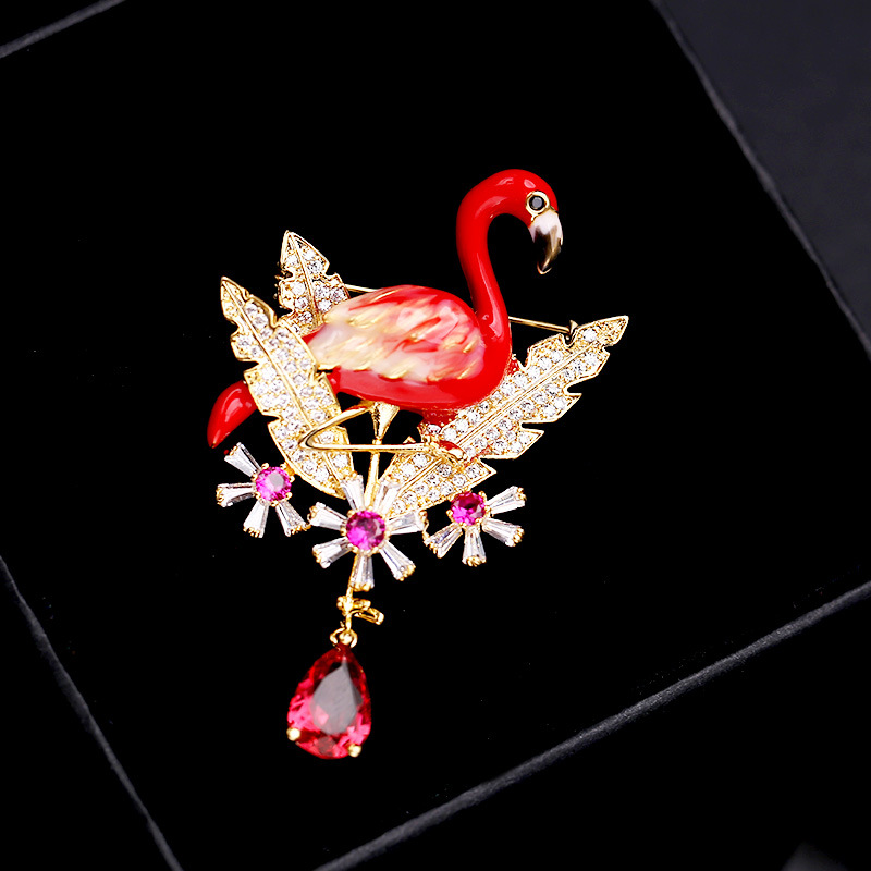 Korean Fashion Atmosphere Shine Zircon Flamingo Brooch Sweater Coat display picture 15