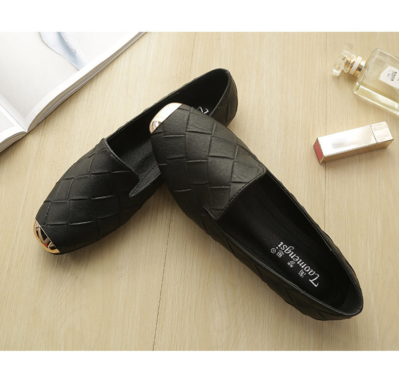 Giày lười nữ mũi vuông đế bệt thấp 1-3 cm, giày dệt trơn kiểu slip-on cỡ lớn — Màu đen chi tiết 11