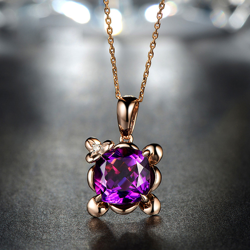 欧美气质紫水晶开口可调节戒指女时尚吊坠活口指环镀玫瑰金项链