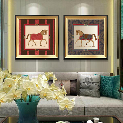European style villa Open Houses American style Entrance Restaurant a living room Decorative painting sofa background Wall Draw a horse Jane Europe Hanging picture