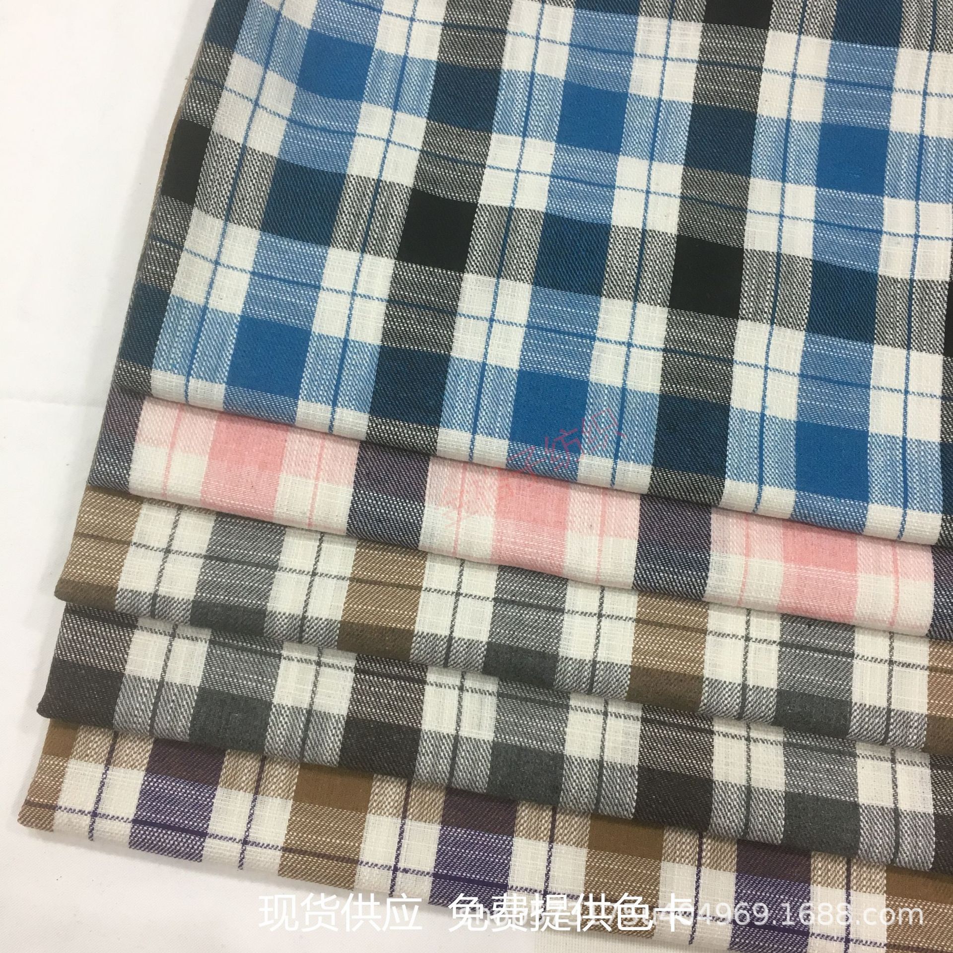 现货供应 棉麻色织布 竹节彩色格子 新款衬衫布 英伦风文艺时装布