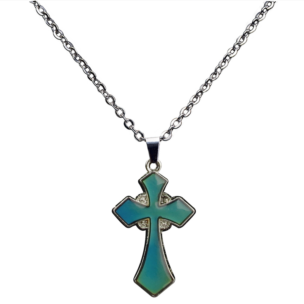 Temperature-sensing Cross Pendant Stainless Steel Necklace display picture 3