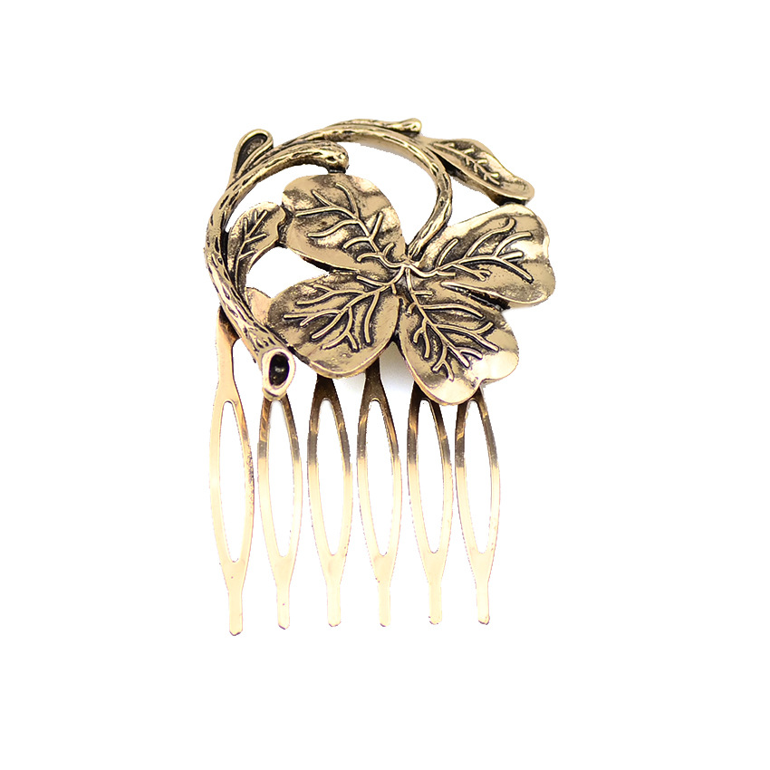 New Retro Diamond Hair Comb Inserted Comb Leaves Pearl Fashion Hairpin Wholesale display picture 9