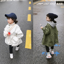 女童外套系繩韓版風衣中長款外衣23春秋裝新款外貿童裝代發3-8歲