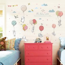 新款墙贴 创意卡通彩色气球兔子儿童房幼儿园贴纸 跨境专供sk7149