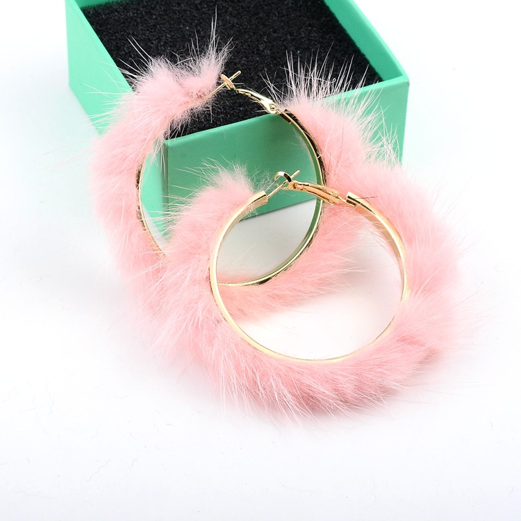 Autumn And Winter Mink Hair Big Circle Ear Ring 1