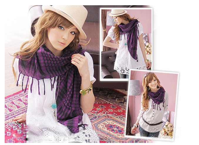 Unisex Fashion Lattice Cotton And Linen Tassel Cotton Linen Scarves display picture 3