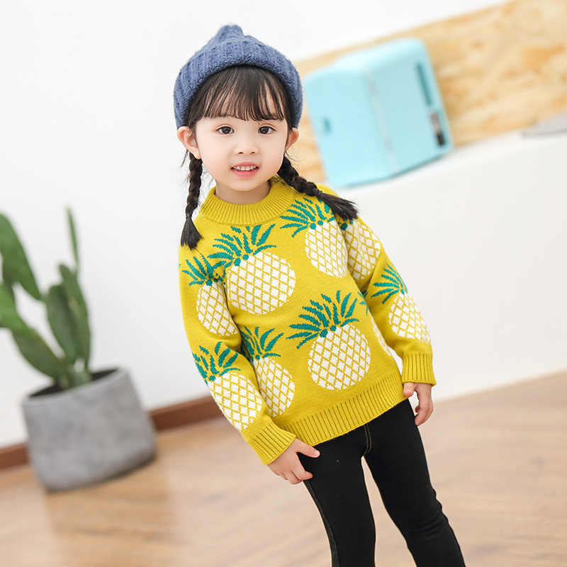 2019春季男女童菠蘿毛衣小童圓領線衫可愛女童套頭衫童上衣