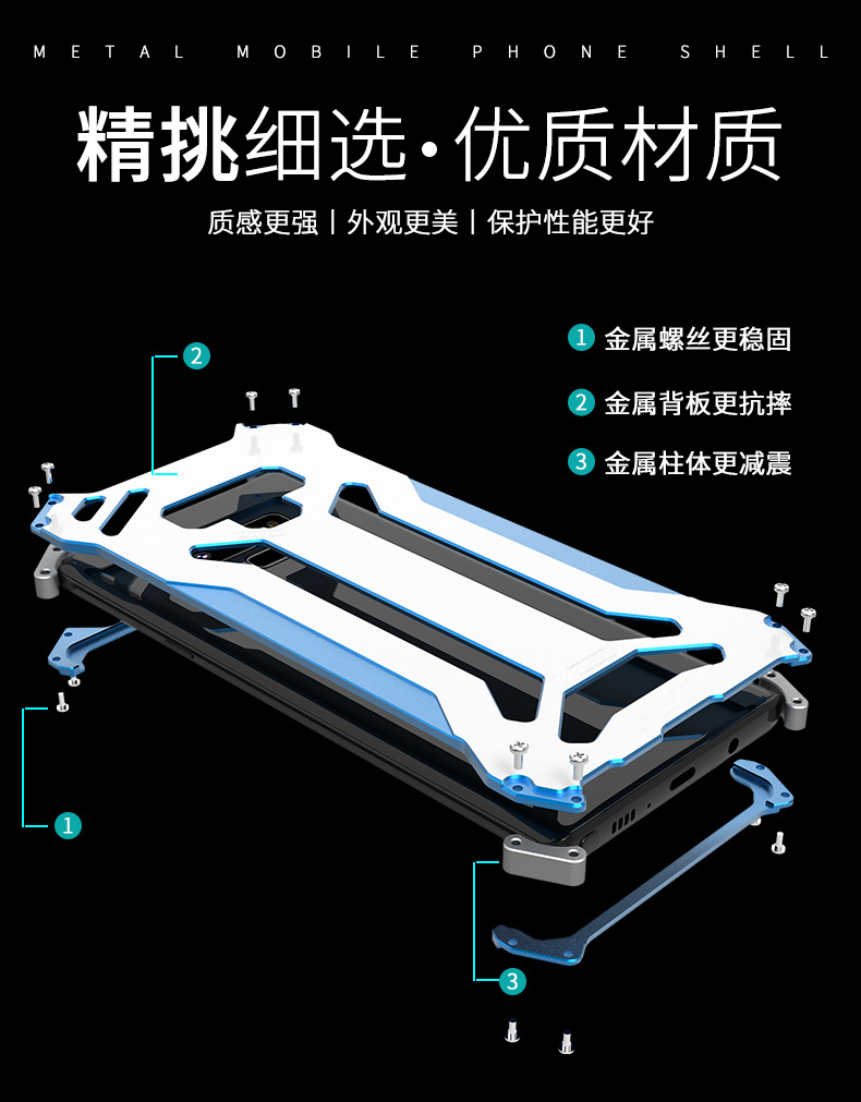 R-Just Gundam Aerospace Aluminum Contrast Color Shockproof Metal Shell Outdoor Protection Case for Samsung Galaxy Note 9